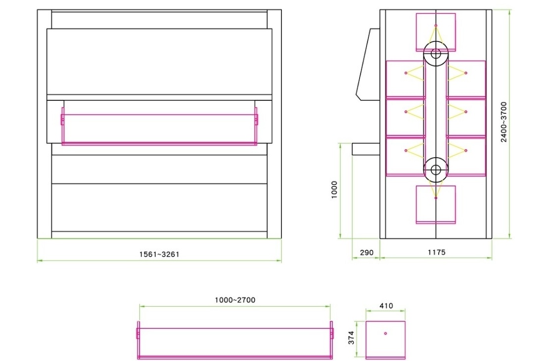 Light-duty rotating storage cabinet dimensional drawing