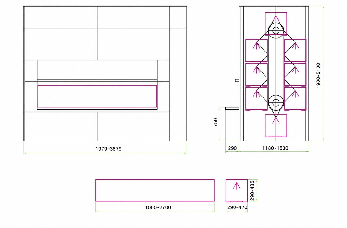 Heavy-duty rotating storage cabinet dimensional drawing